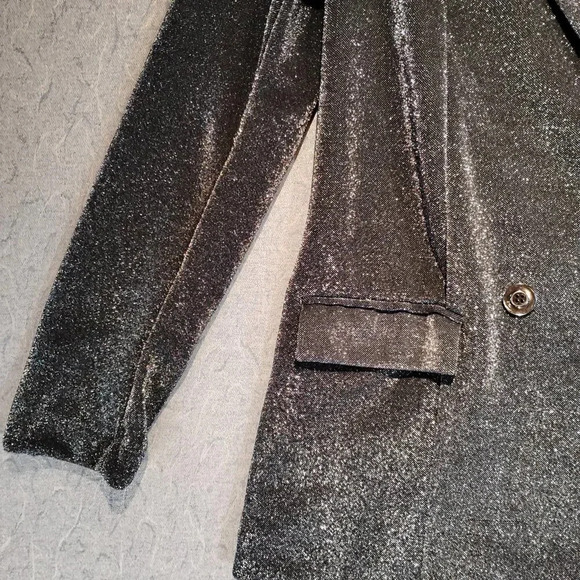 Amisu Women's Silver Long Sleeve Metallic Double Breasted  Blazer in Size 38 - Picture 5 of 11